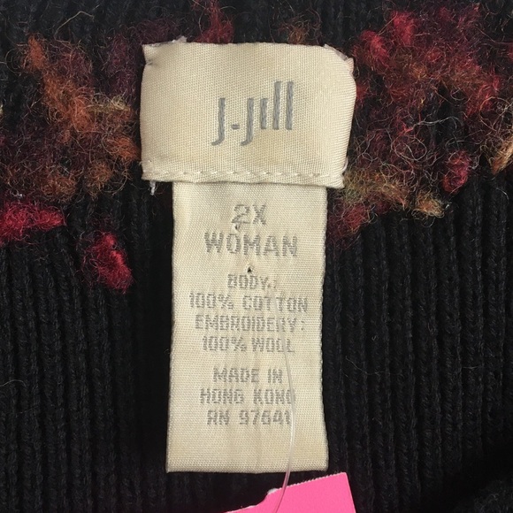 J. Jill Cotton Wool Floral Embroidered Cardigan Sweater Button Front Black Sz 2X - Picture 12 of 17